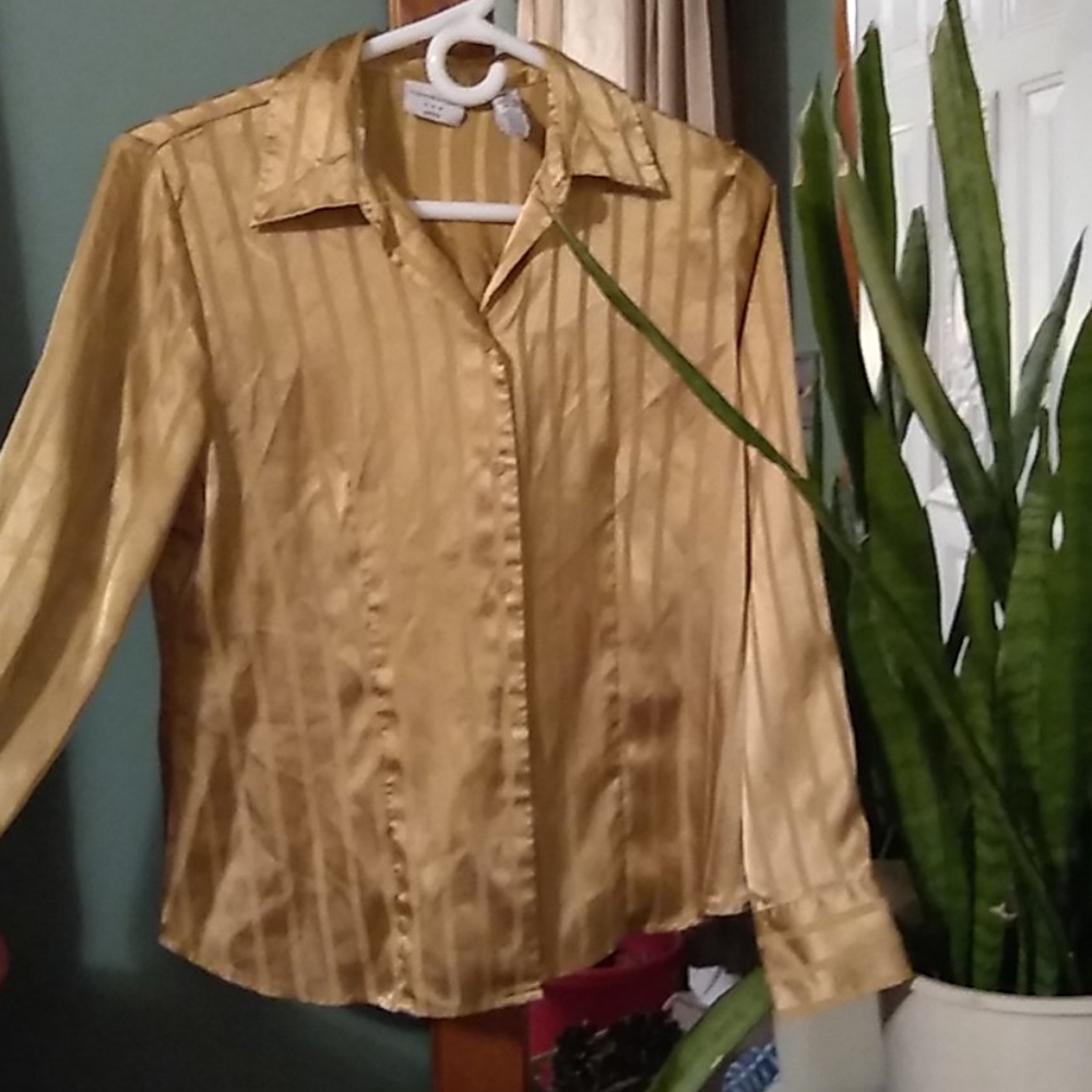 Gold silky striped blouse